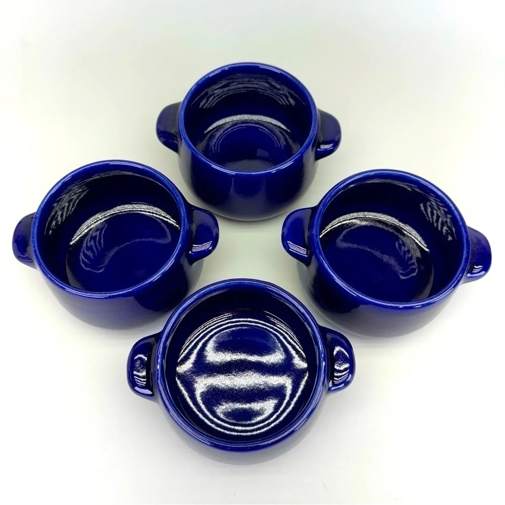 Vintage Gerz West Germany Pottery  Blue Flat Cream Soup Cups